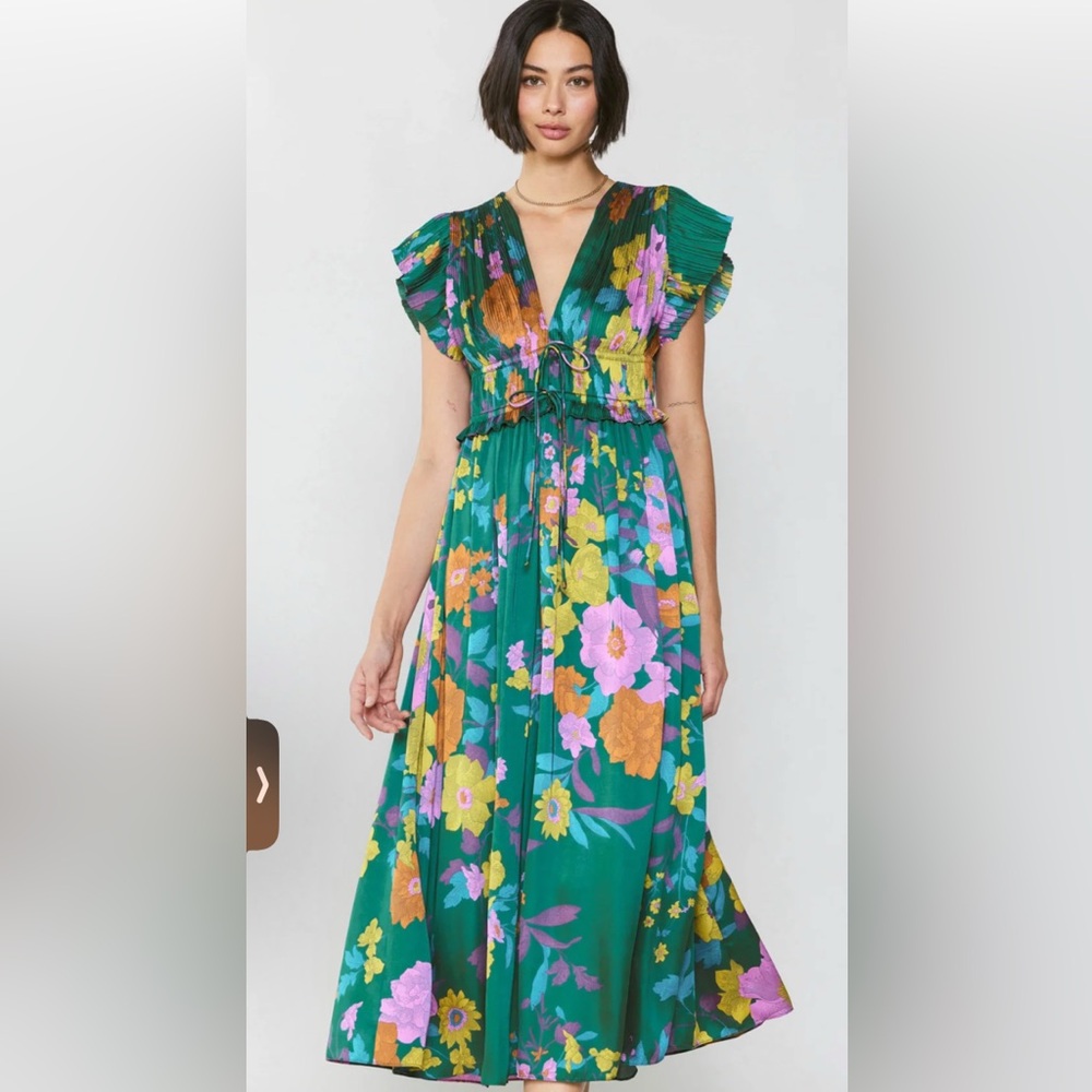 CURRENT AIR Floral Maxi Dress with Ruffled Sleeves SIZE SMALL
